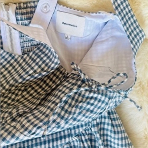 Reformation Balia Linen Dress In Slate Check, brand new, never worn, no flaws. - Picture 4 of 7